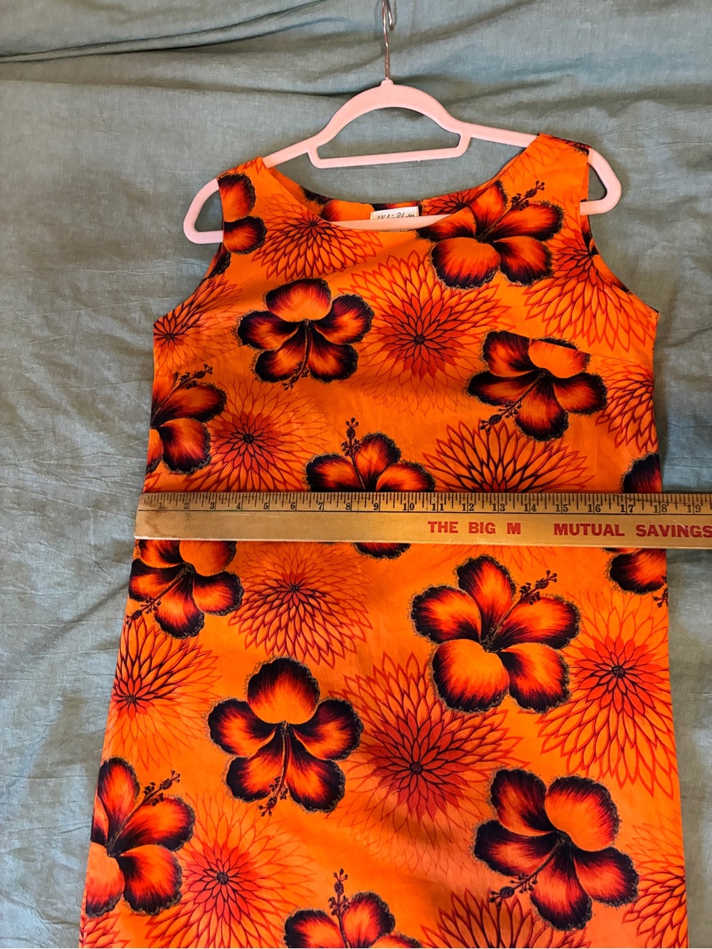 Vintage 1960s Hawaiian Hibiscus Print Orange Maxi Dress - Picture 9 of 11